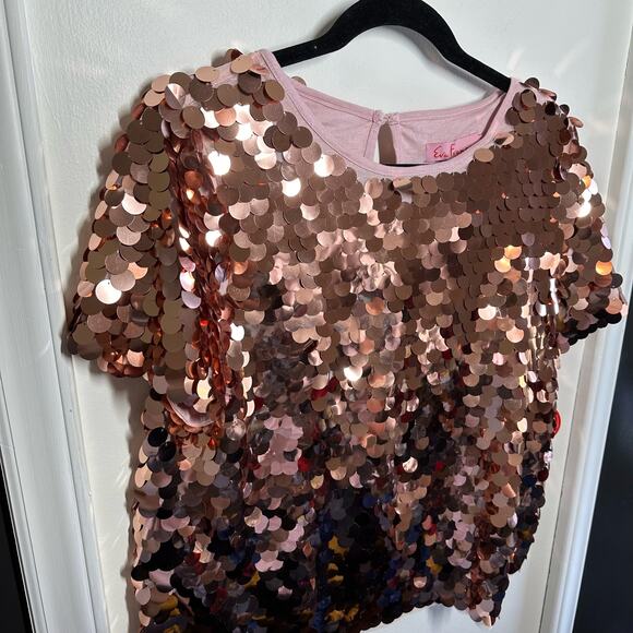 Eva Franco Anthropologie Sallia Sequin Rose Gold Tee NWT Size Small - Picture 4 of 16